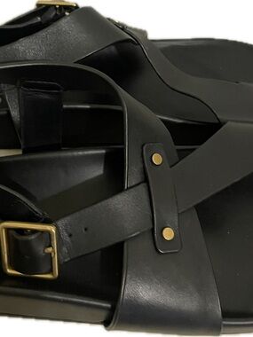 Franco Sarto Black Leather Cross-Strap Sandals Size 10